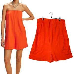 Free People Size L Adalee Romper Playsuit Shorts Red Orange Strapless Free-est